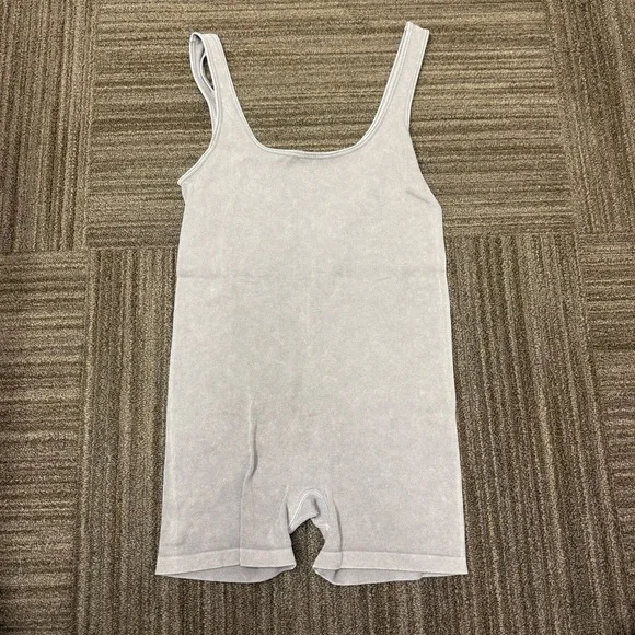 Forever 21 Gray Washed Ribbed Sleeveless Tank Romper Workout One Piece - Picture 1 of 7